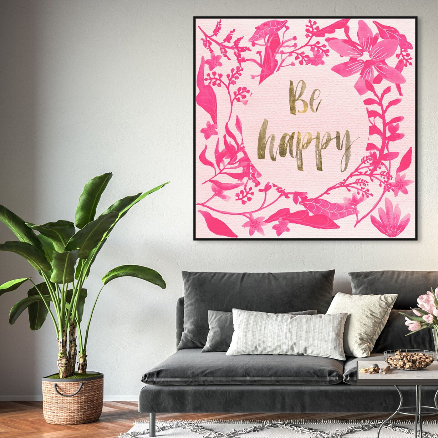 Hanging view of Pink Happy featuring typography and quotes and inspirational quotes and sayings art.