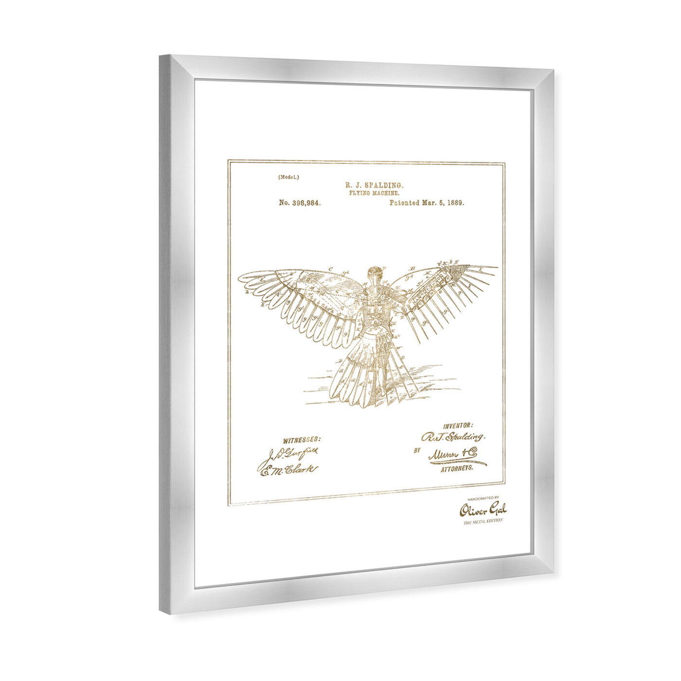 Angled view of Flying-machine 1889 Gold featuring transportation and air transportation art.