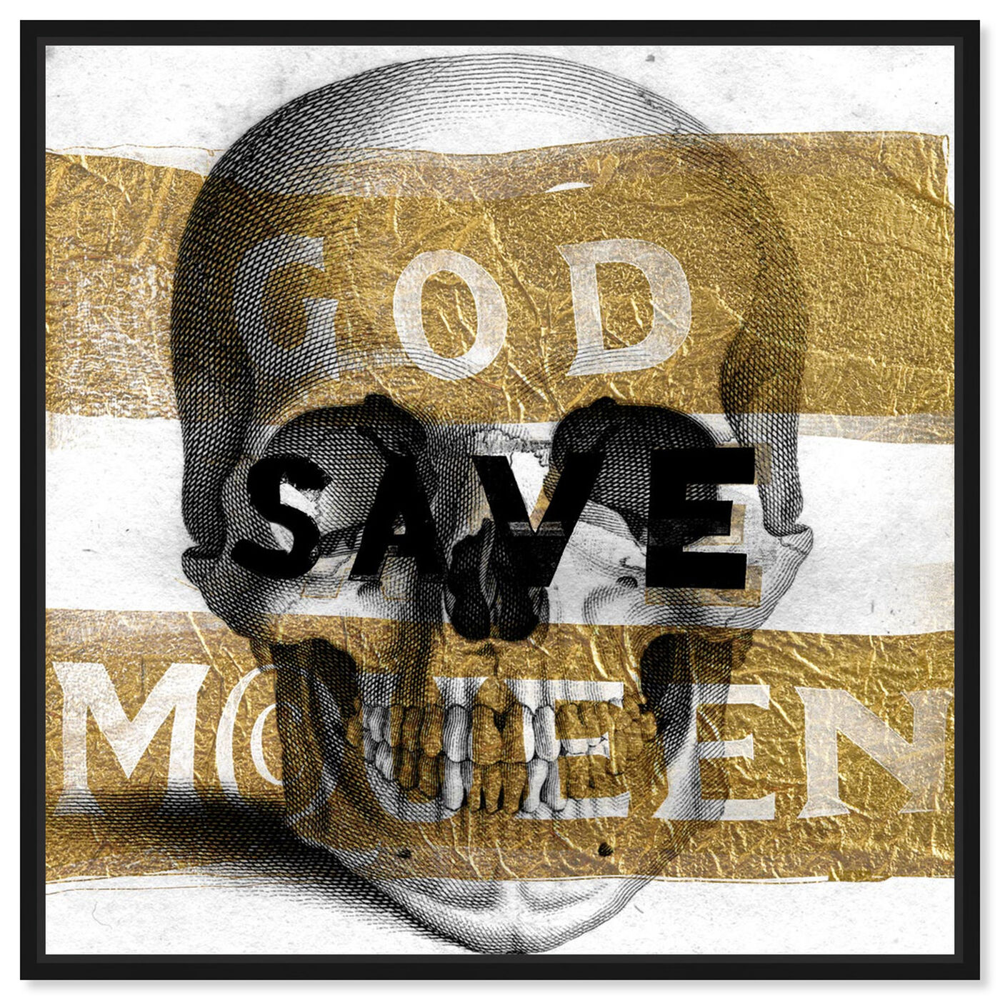 Front view of McQueen  featuring symbols and objects and skull art.