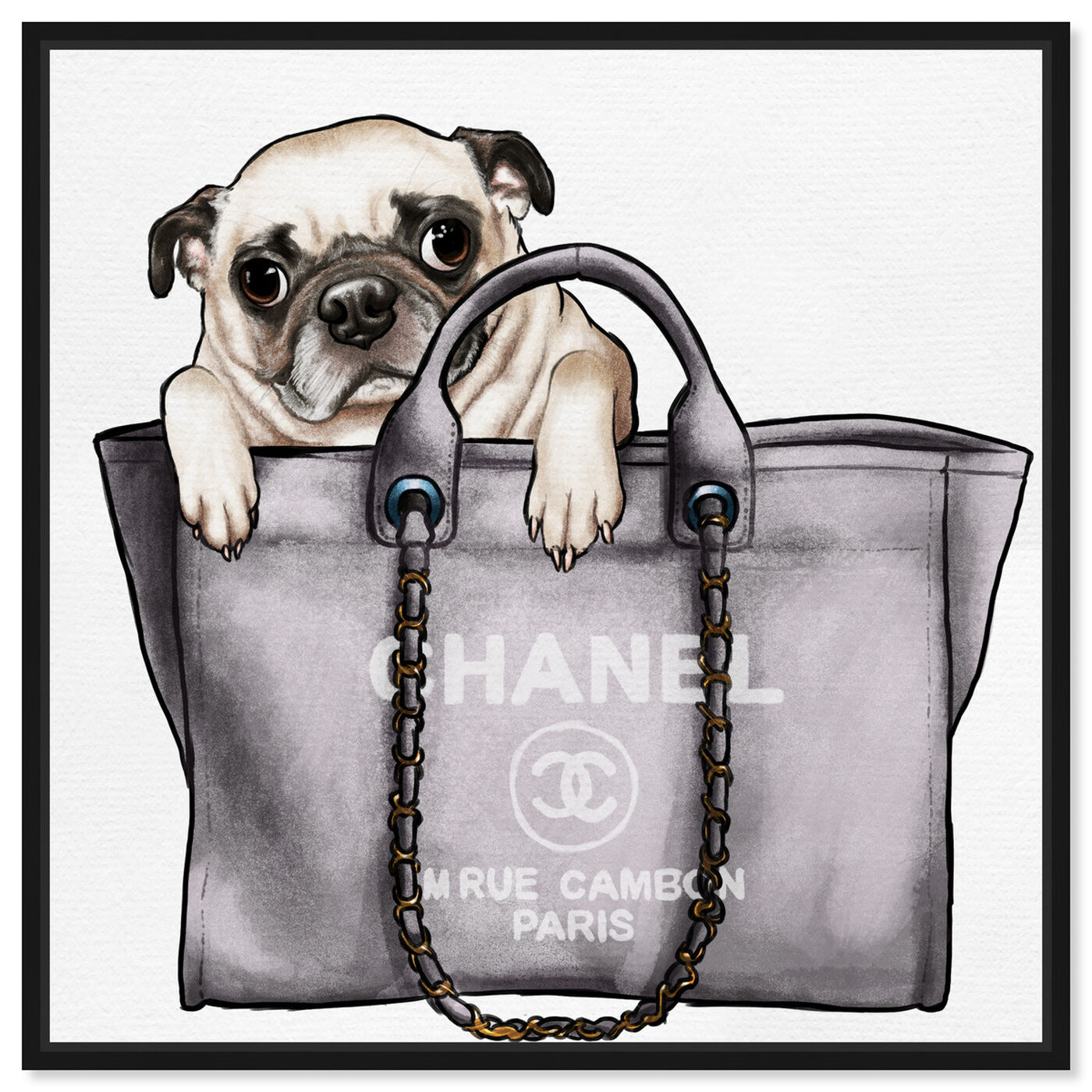 Front view of Pug in the Bag featuring fashion and glam and handbags art.