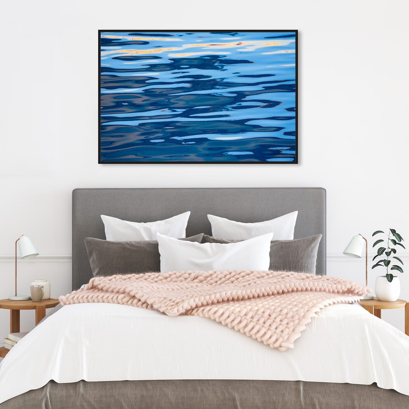 Hanging view of Sunset Reflections Blue by David Fleetham featuring nautical and coastal and coastal art.