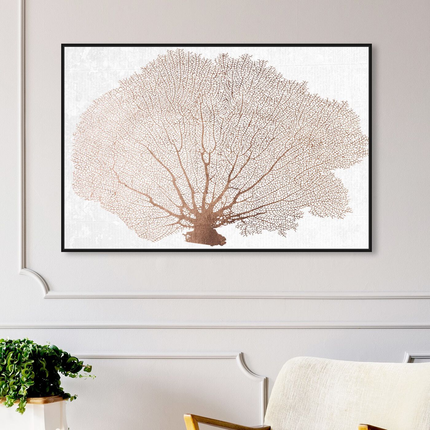 Hanging view of Copper Coral Fan featuring nautical and coastal and marine life art.