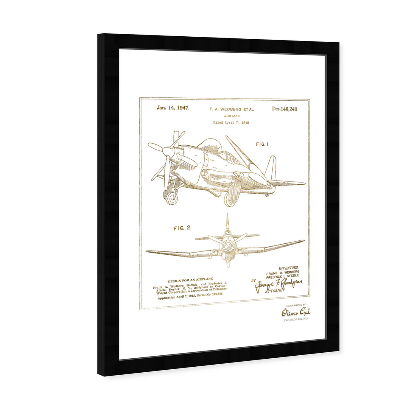 Angled view of Airplane 1947 II Gold featuring transportation and airplanes art.