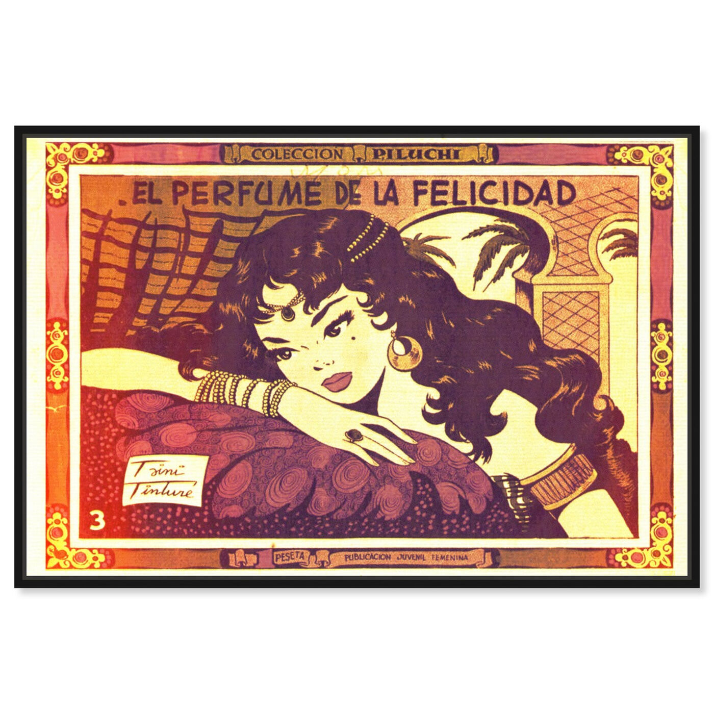 Front view of Felicidad featuring advertising and comics art.