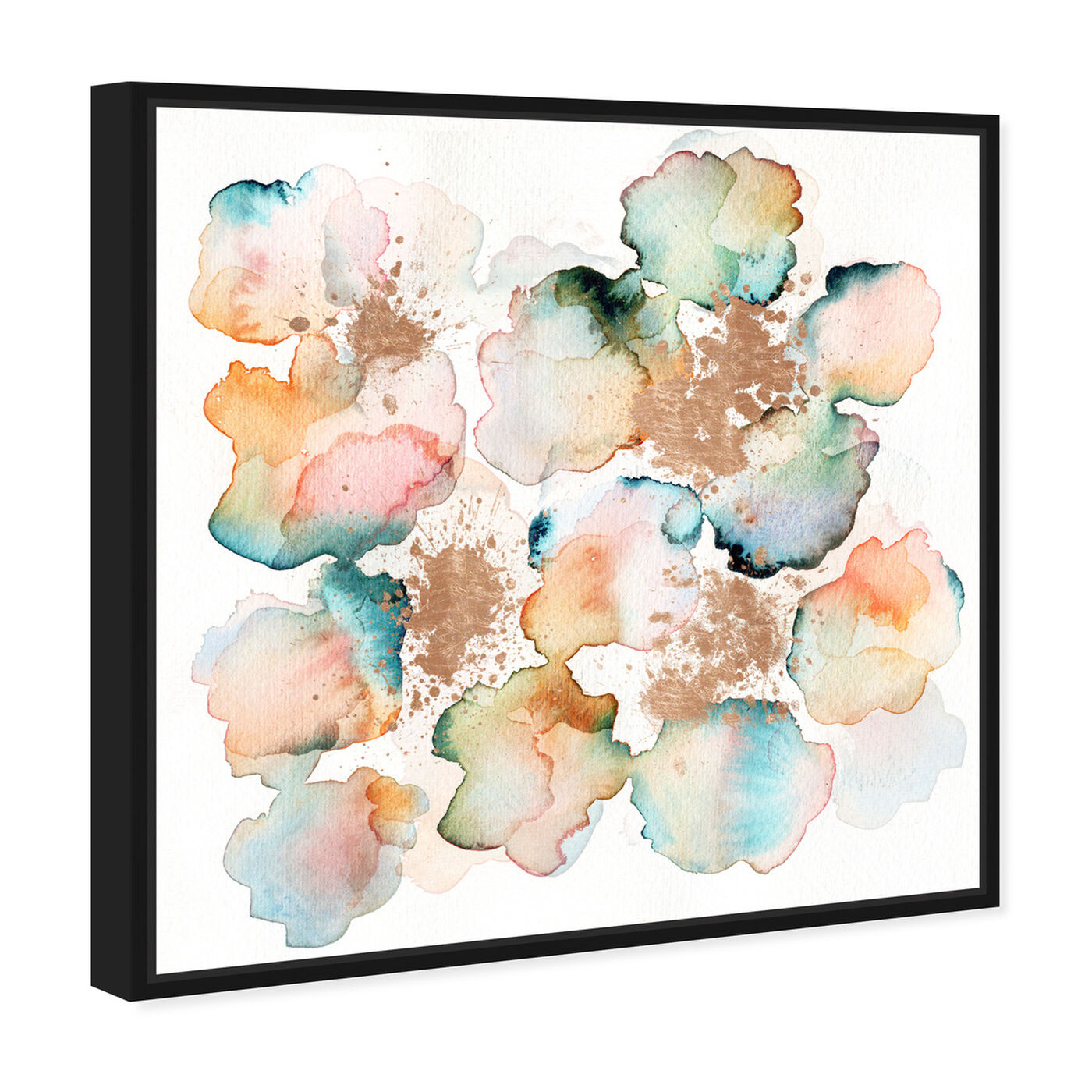 Angled view of Rose Gold Garden featuring abstract and watercolor art.