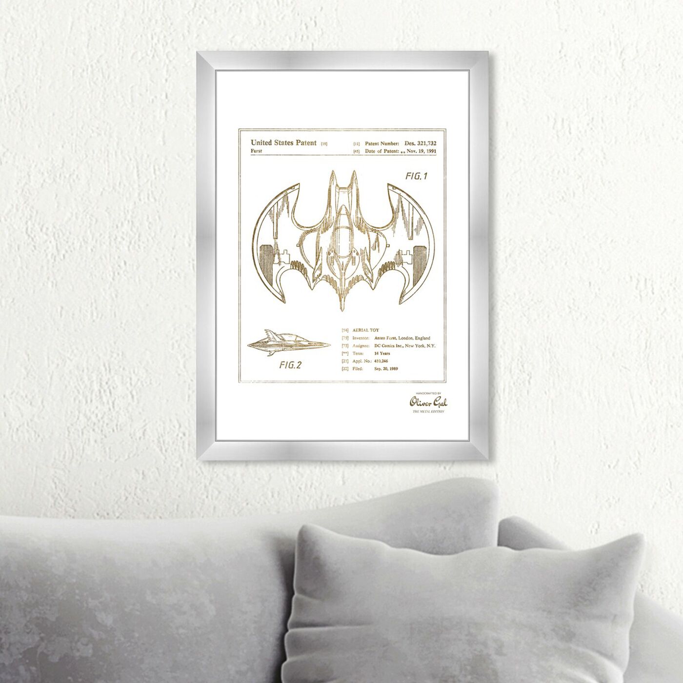Hanging view of Aerial bat Toy 1991 II Gold featuring movies and tv and science fiction art.