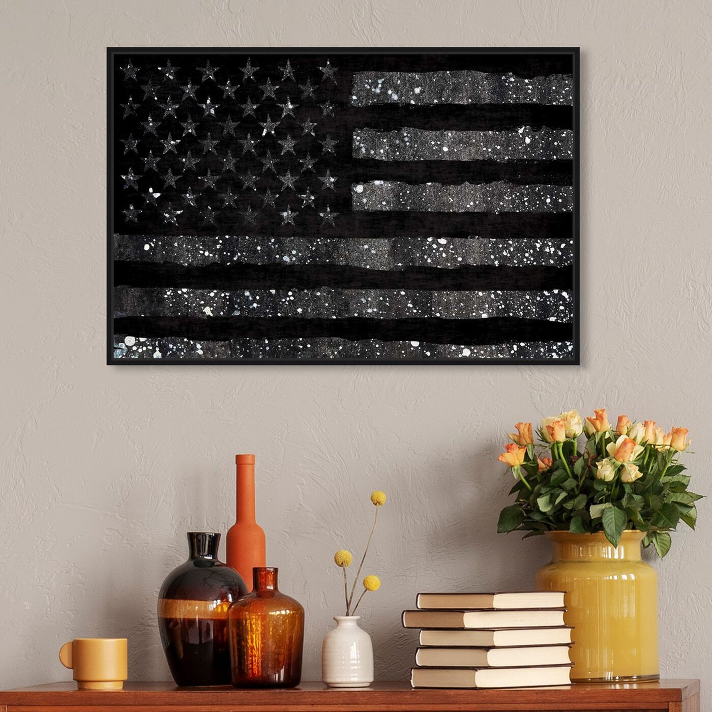Hanging view of Rocky Freedom Dark featuring americana and patriotic and us flags art.