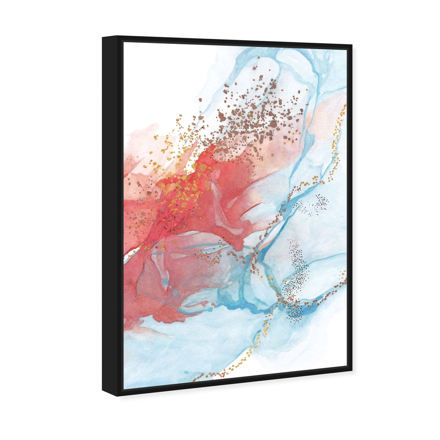 Angled view of Golden Dots II featuring abstract and watercolor art.