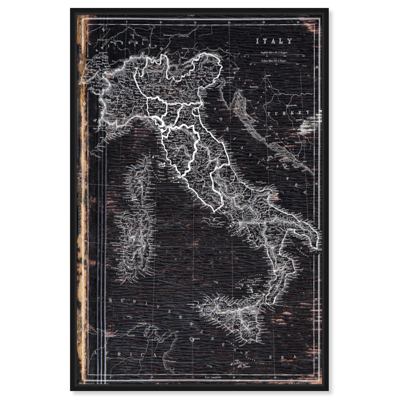 Front view of Map of Italy 1873 featuring maps and flags and european countries maps art.