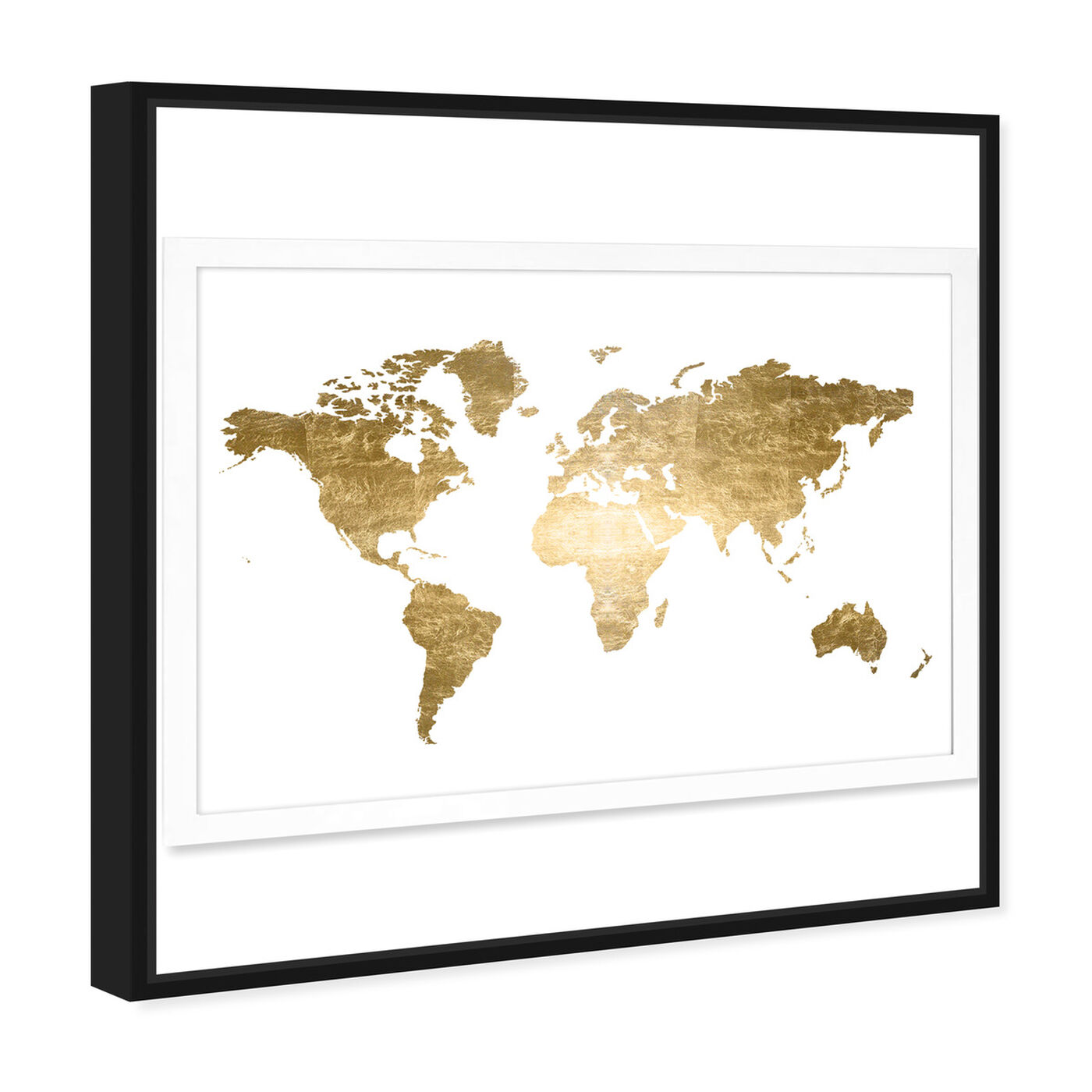 Angled view of Hipster Mapa Mundi Gold Foil featuring maps and flags and world maps art.