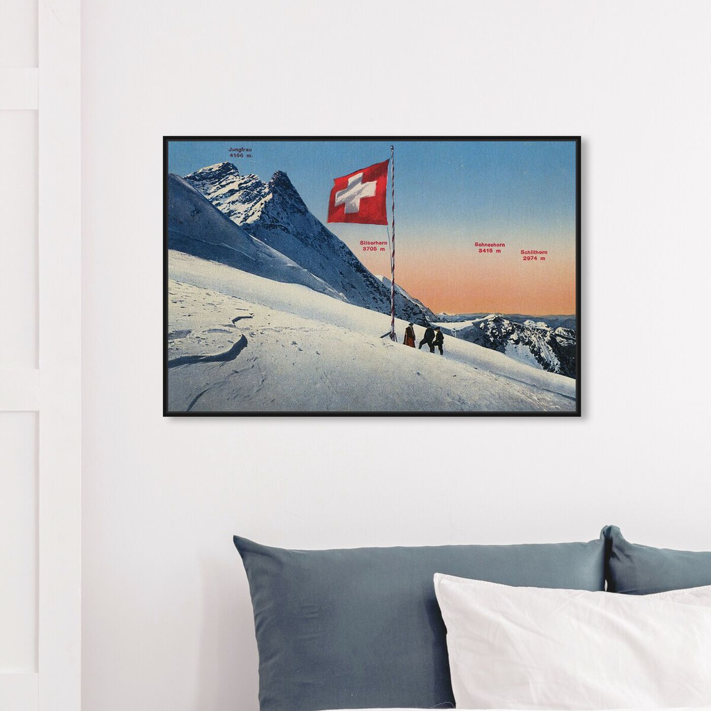 Hanging view of Jungfrau featuring sports and teams and skiing art.
