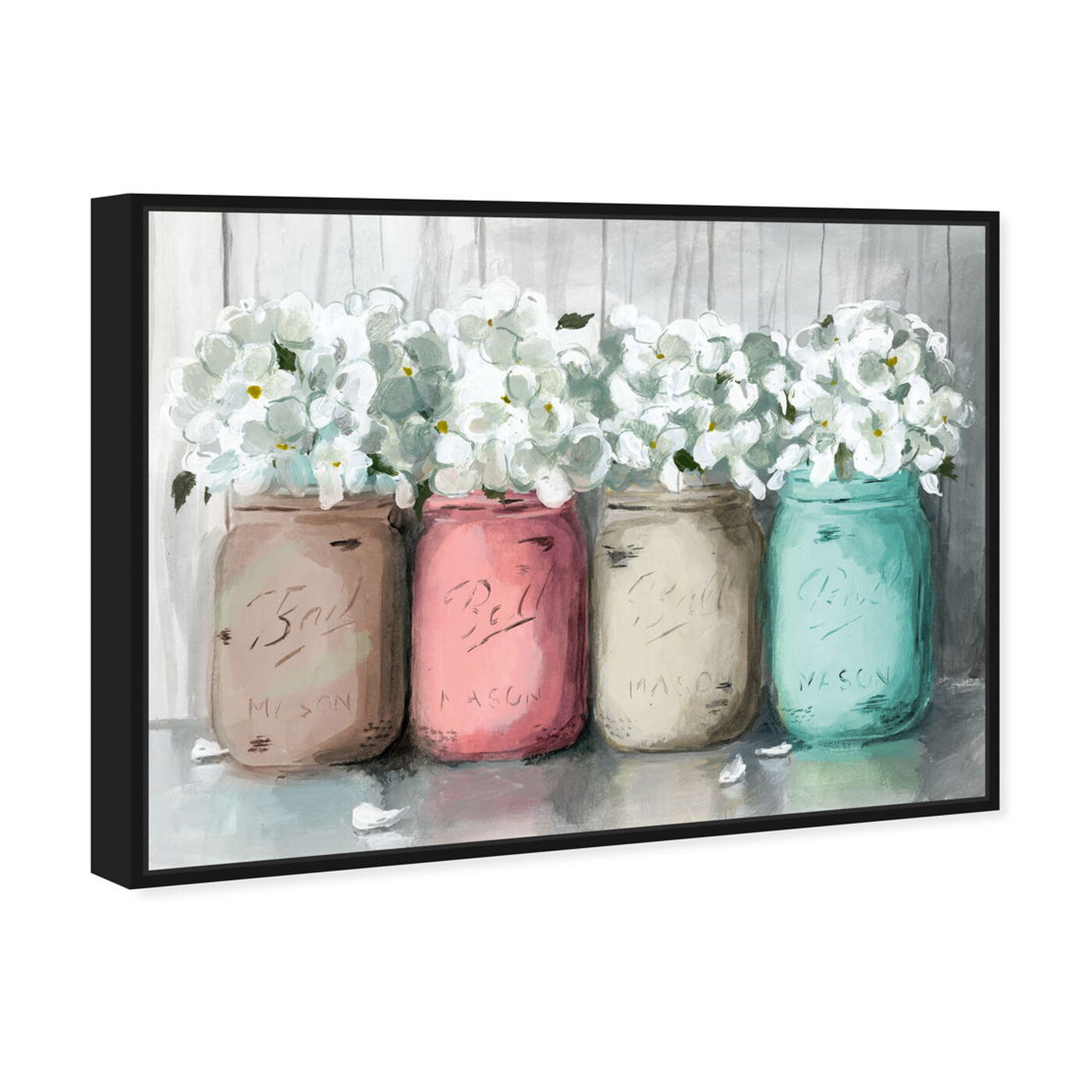 Angled view of Mason Jar Turquoise featuring floral and botanical and florals art.