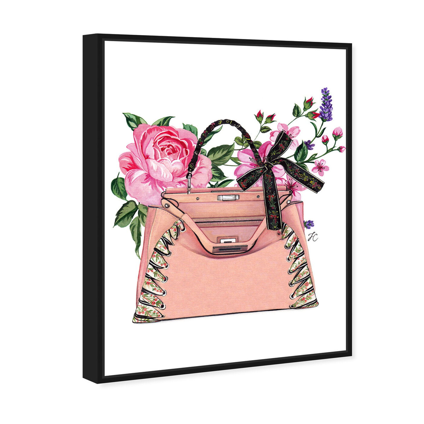 Angled view of Doll Memories - Pink roses featuring fashion and glam and handbags art.