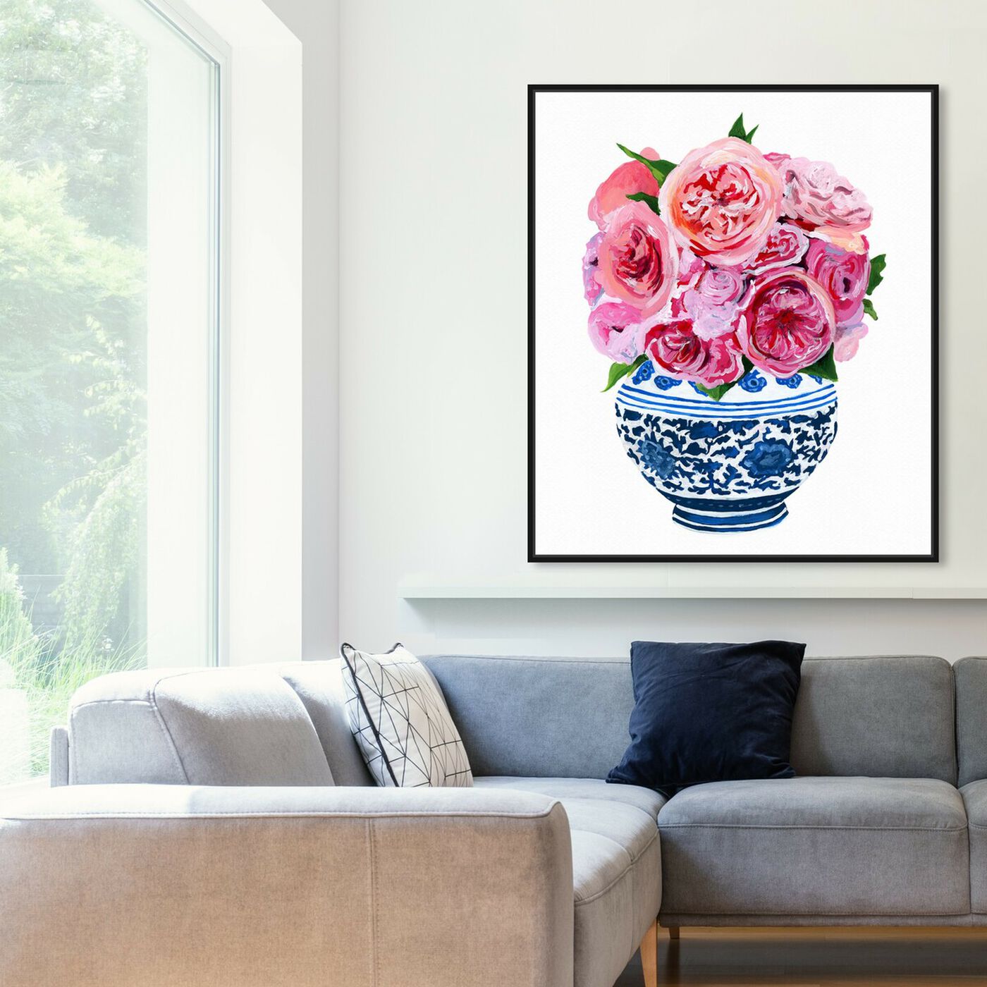 Hanging view of Peonie Vase I featuring floral and botanical and florals art.