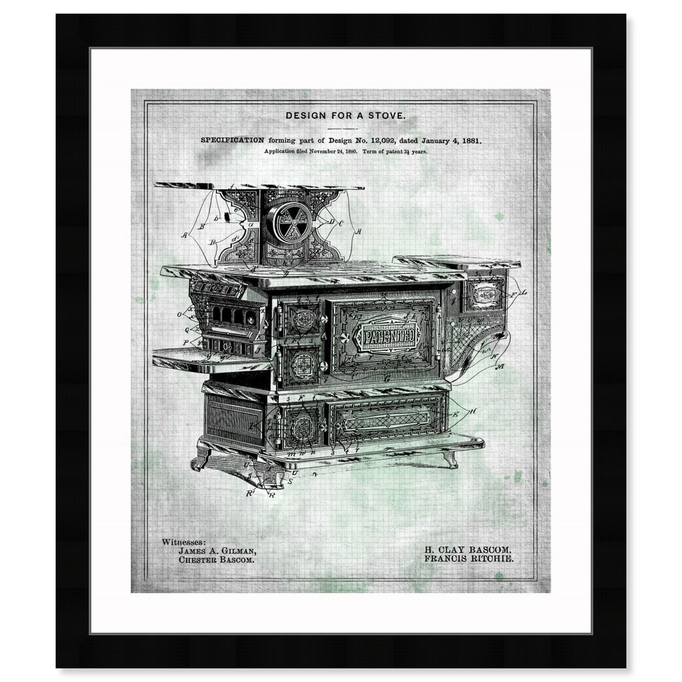 Front view of Design for a Stove 1881 featuring food and cuisine and kitchen art.