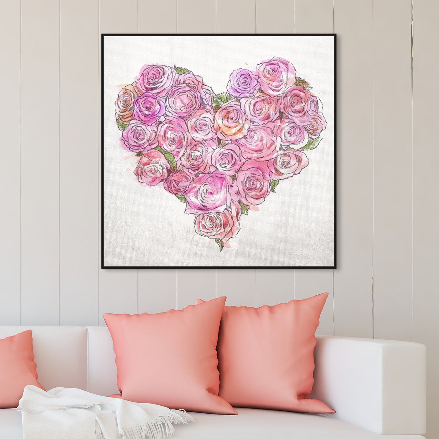 Hanging view of Heart of Roses featuring floral and botanical and florals art.