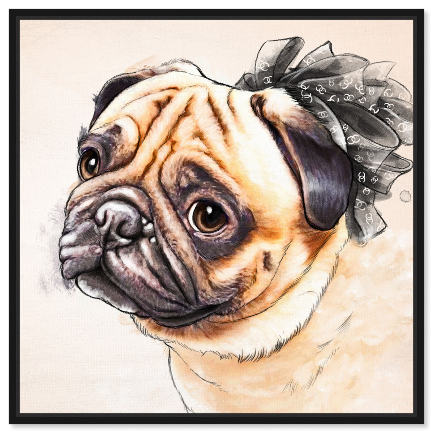 Front view of Watercolor Pug featuring animals and dogs and puppies art.