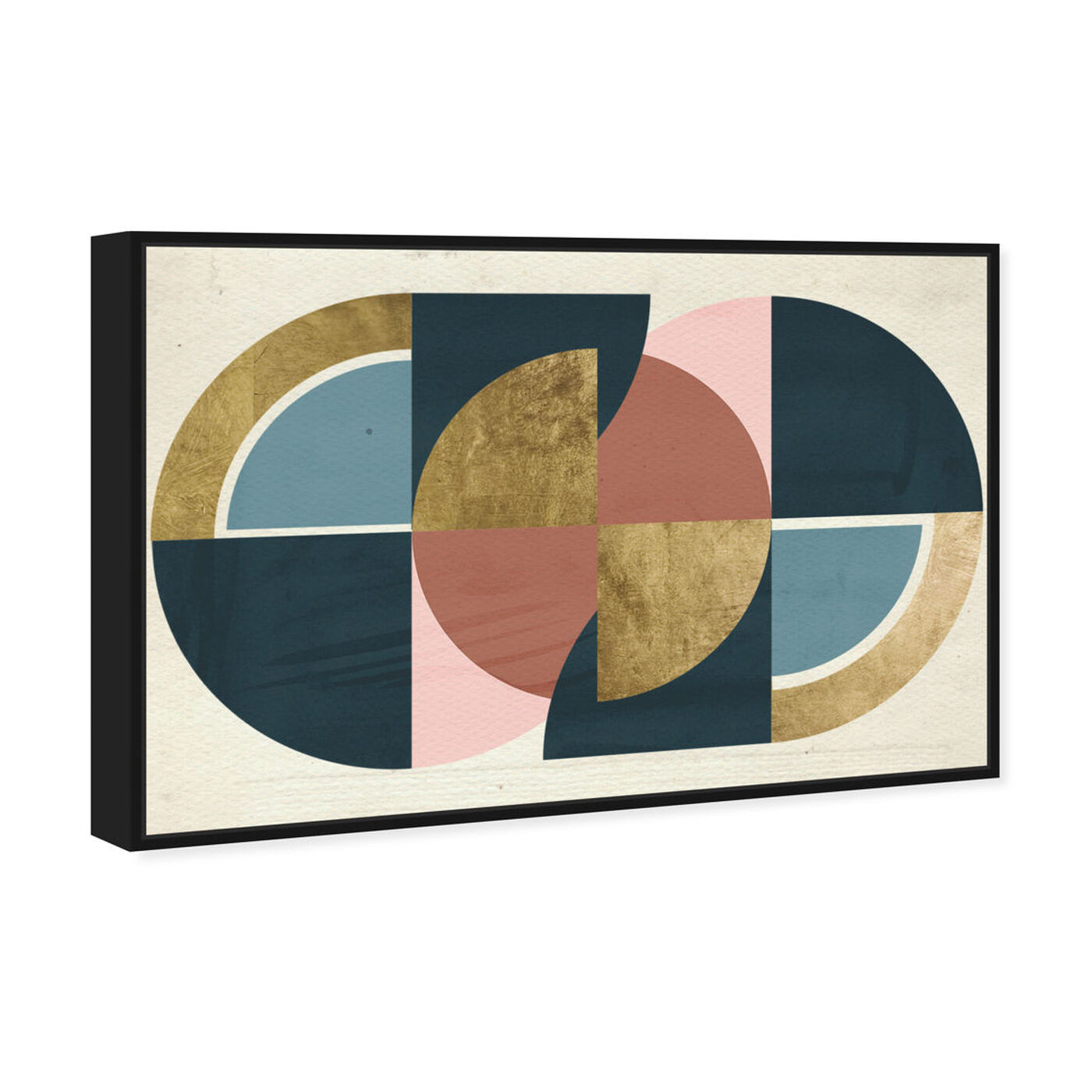 Angled view of Rotating Puzzle Spheres III Gold featuring abstract and geometric art.