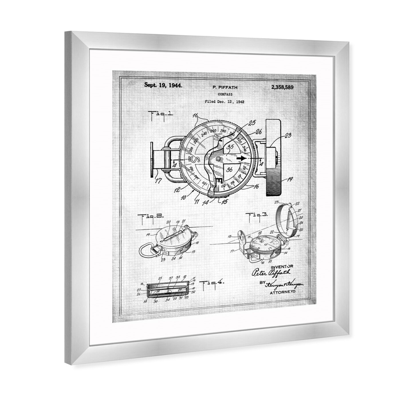 Angled view of Compass 1944 I featuring nautical and coastal and nautical terms art.