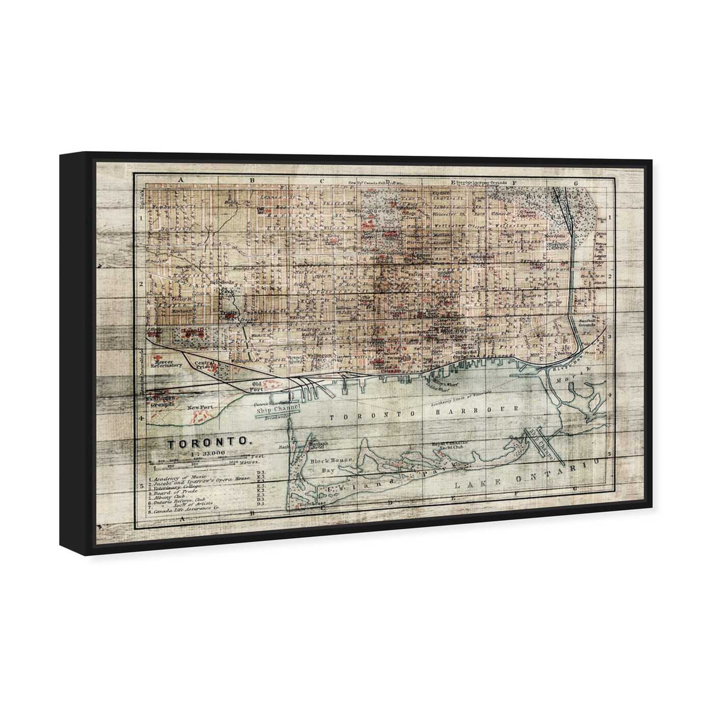 Angled view of Vintage Toronto Map featuring maps and flags and american countries maps art.