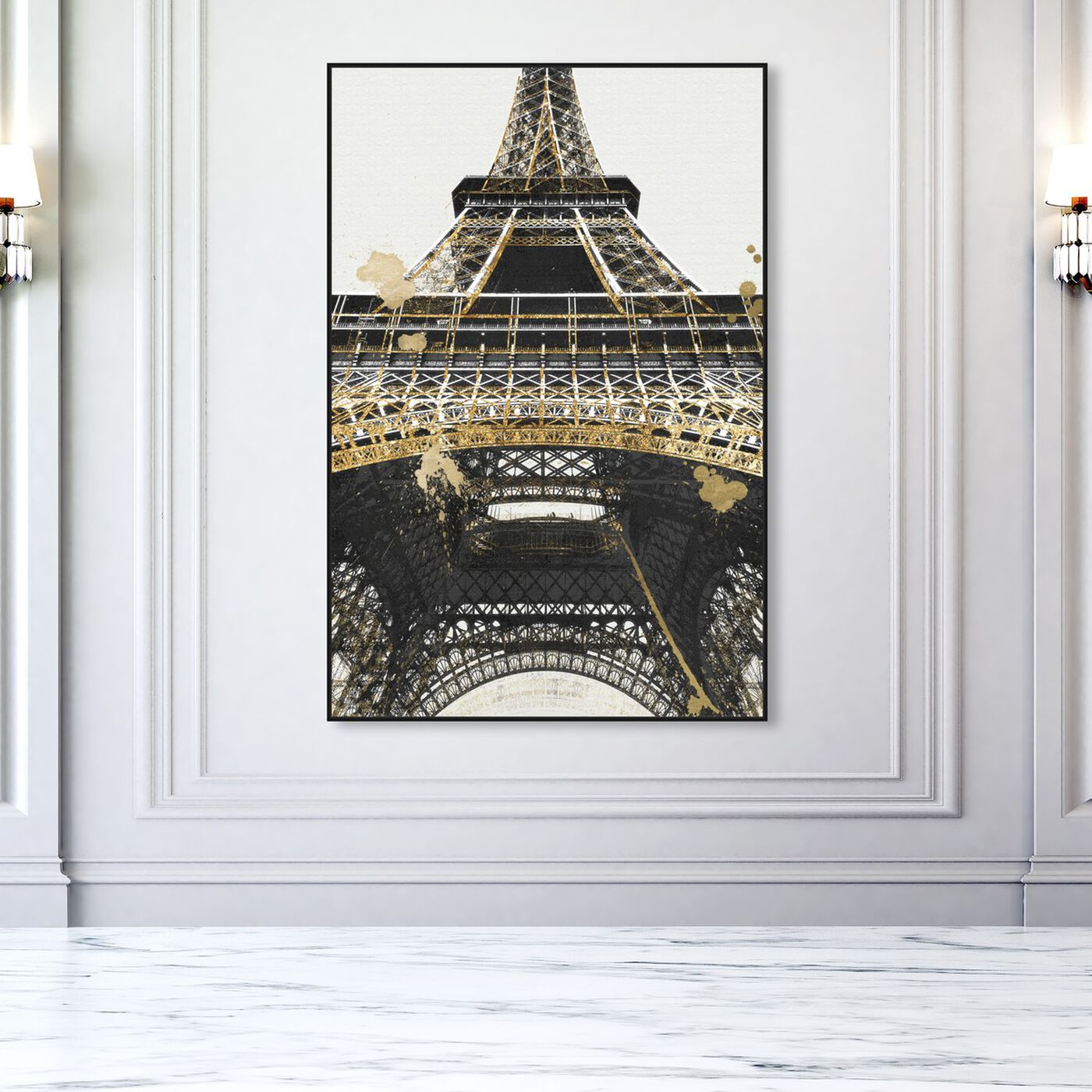 Hanging view of Eiffel Tower Gold Marbles featuring architecture and buildings and european buildings art.