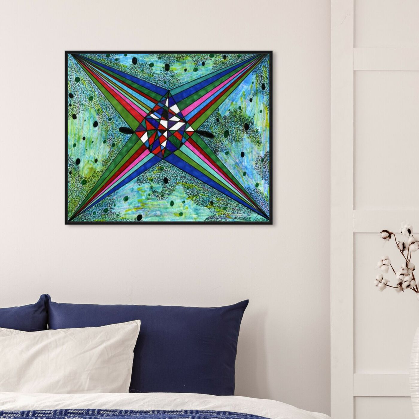Hanging view of Intergalactica featuring abstract and geometric art.