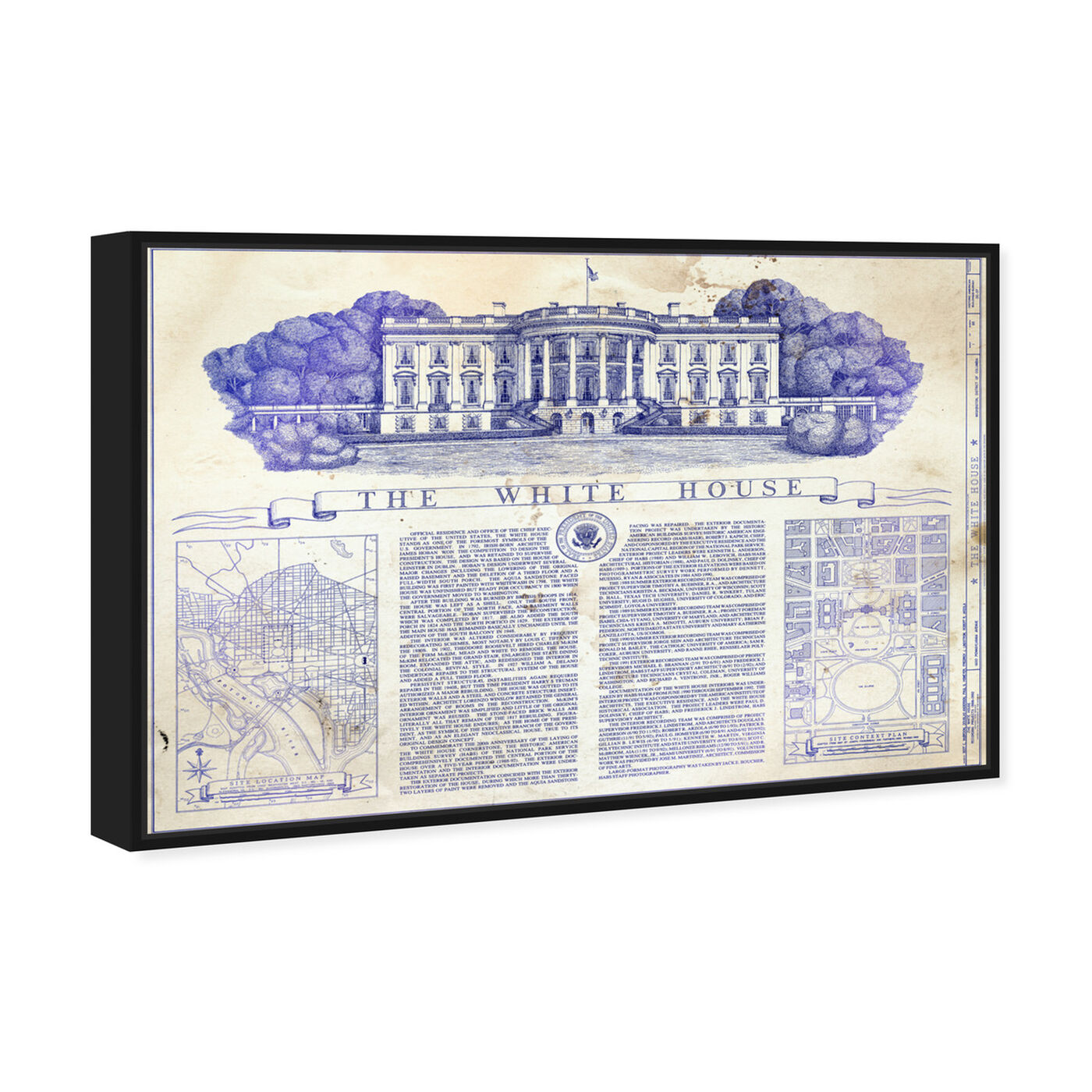 Angled view of The White House Blueprint featuring architecture and buildings and united states buildings art.