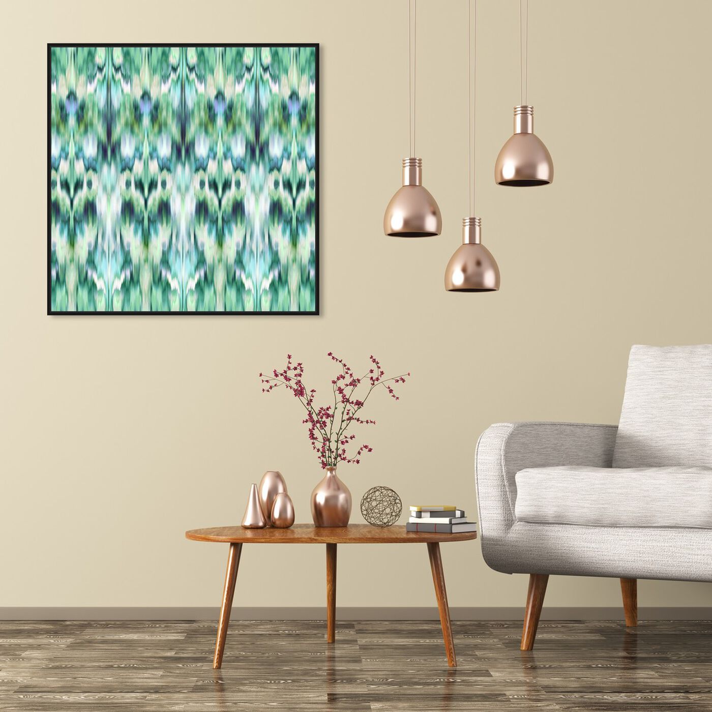 Hanging view of Verdigris featuring abstract and crystals art.