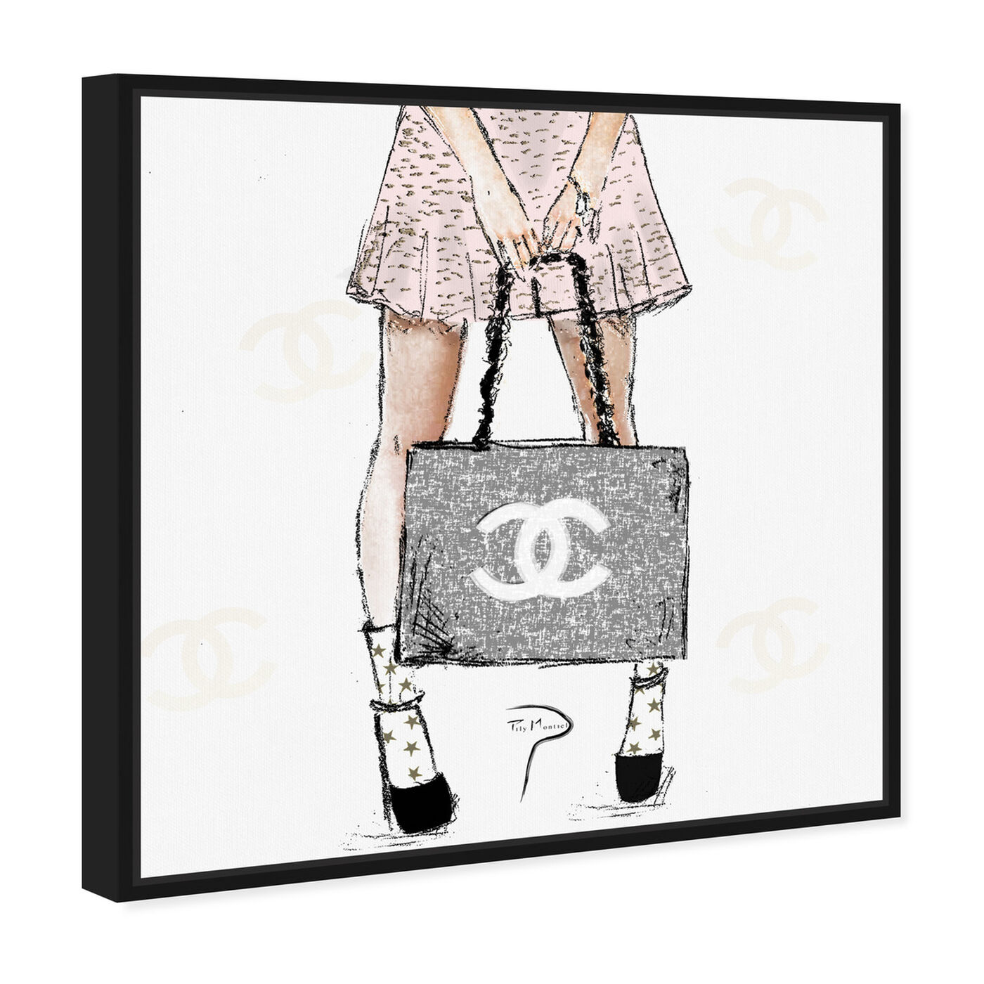 Angled view of Pily Montiel - Tweed Girl Rose featuring fashion and glam and handbags art.