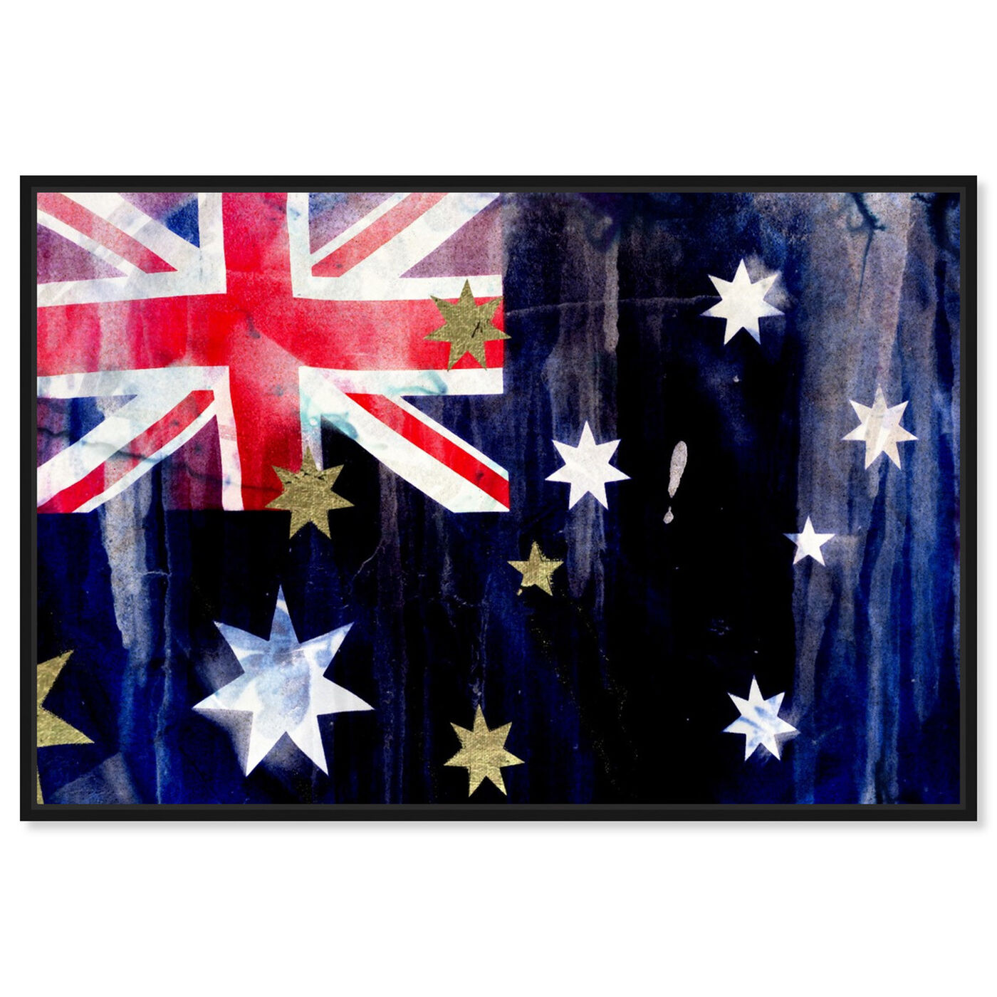 Front view of Australian Flag Interpreted by Oliver Gal featuring maps and flags and oceania countries flags art.