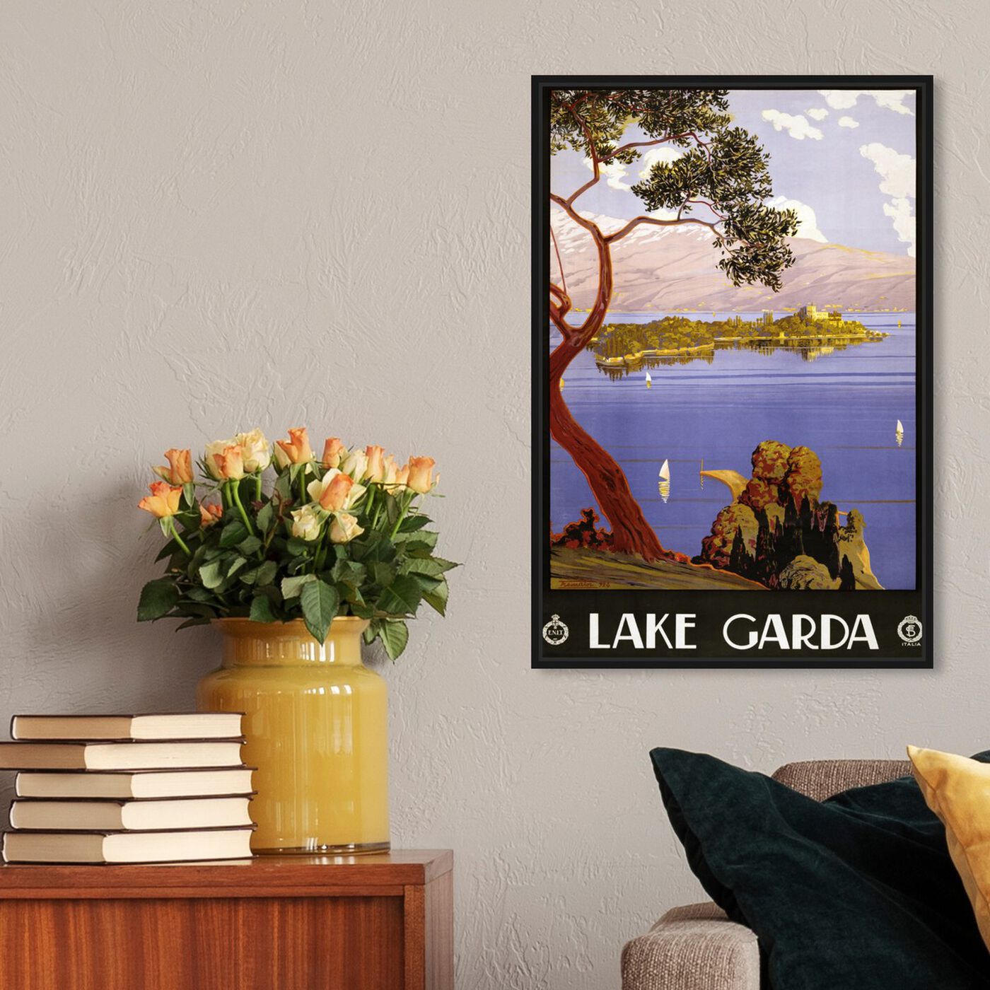 Hanging view of Lake Garda featuring nature and landscape and nature art.