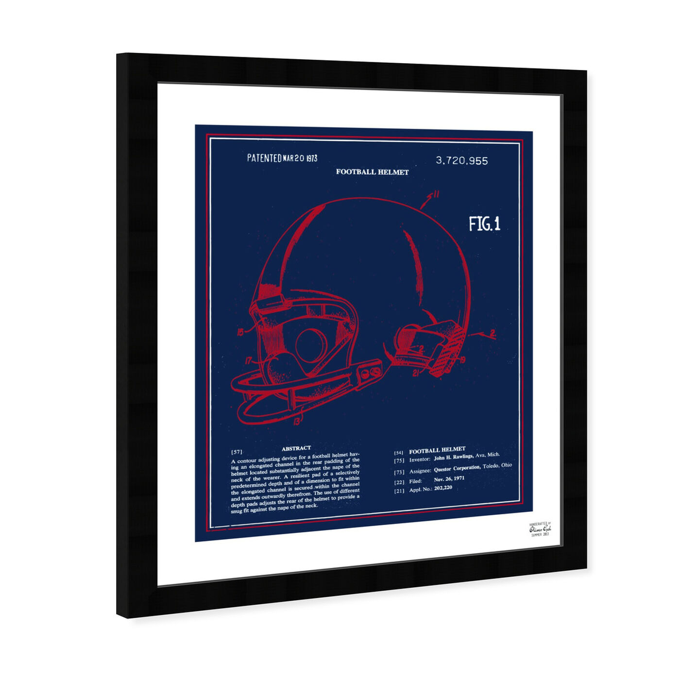 Angled view of Football Helmet 1973 - Red White Blue featuring sports and teams and football art.