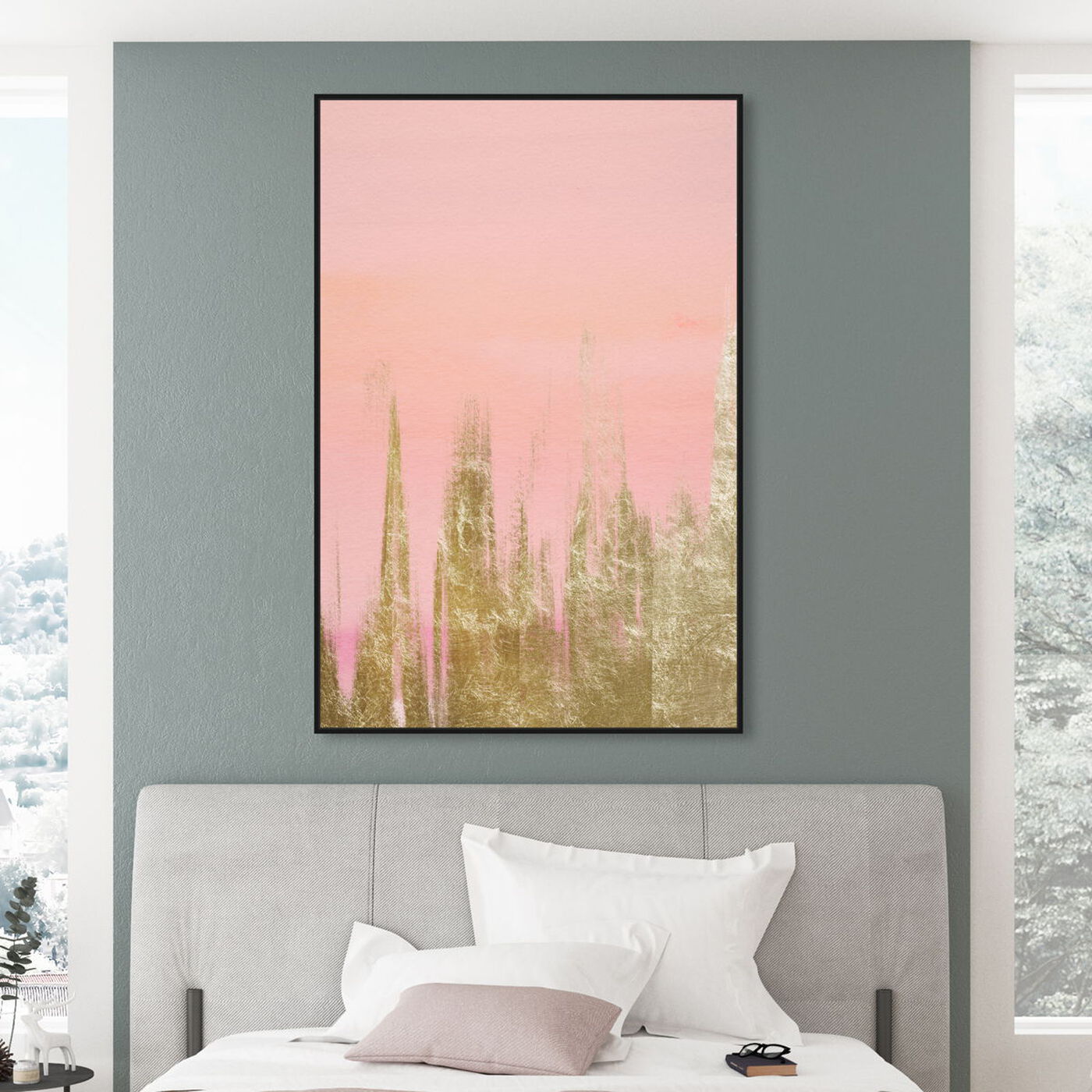Hanging view of Blush Gold Amour featuring abstract and paint art.