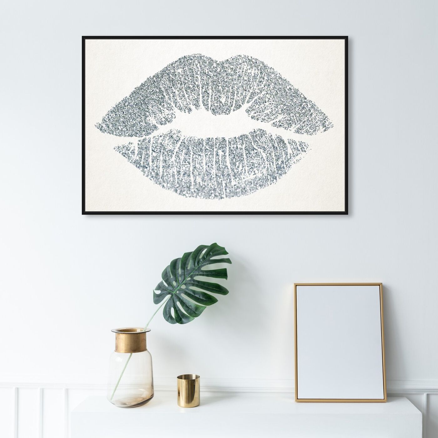 Hanging view of Solid Kiss Silver featuring fashion and glam and lips art.