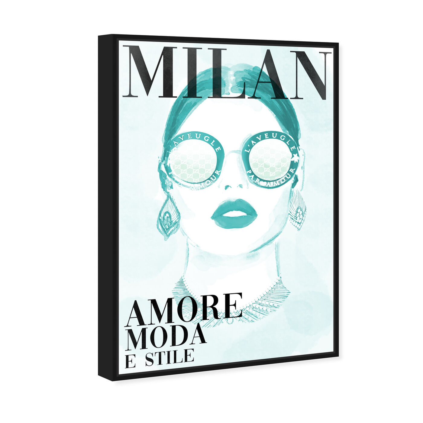 Angled view of Cover Watercolor Milan Aqua featuring fashion and glam and portraits art.
