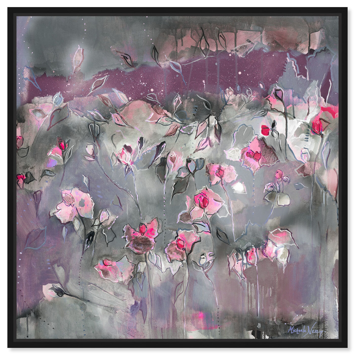 Front view of Michaela Nessim - Subtle Radiance Grey featuring abstract and flowers art.
