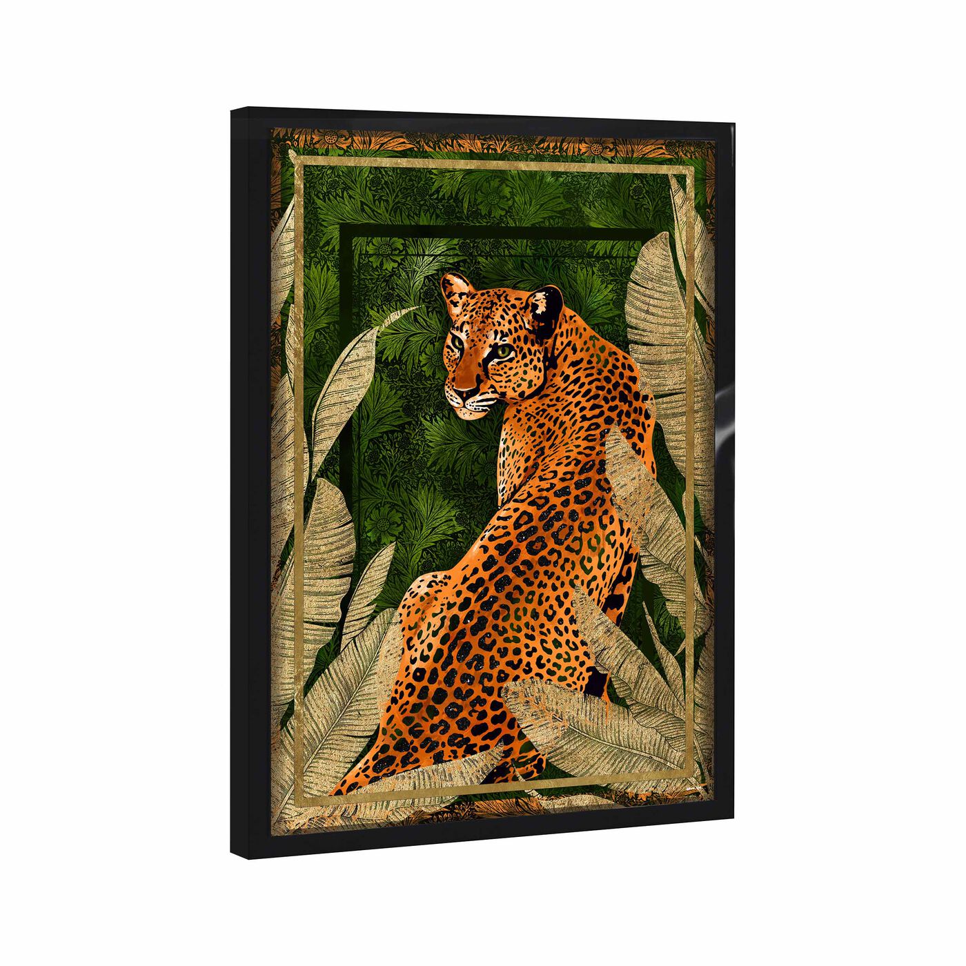 Emerald Jungle Cat - With Hand-Applied Gold Leaf and Glitter