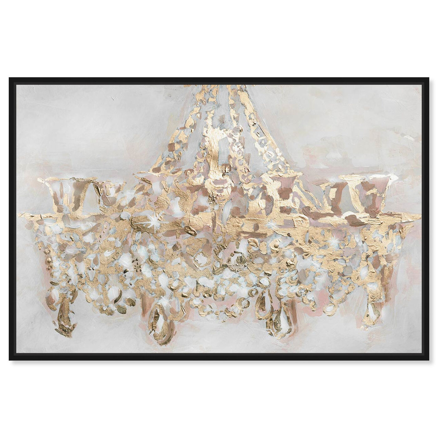 Oliver Gal Fashion and Glam Wall Art Framed Canvas Prints 'Candelabro' Chandeliers - Gold, White - 30 x 20