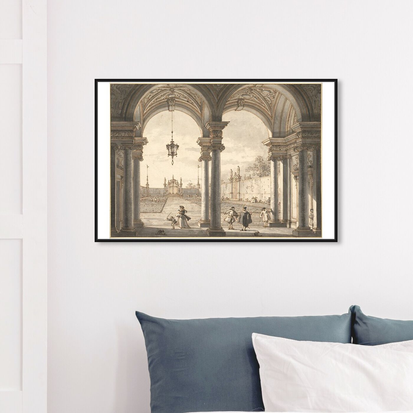 Hanging view of Canaletto - View Through a Baroque Colonnade featuring classic and figurative and classic art.