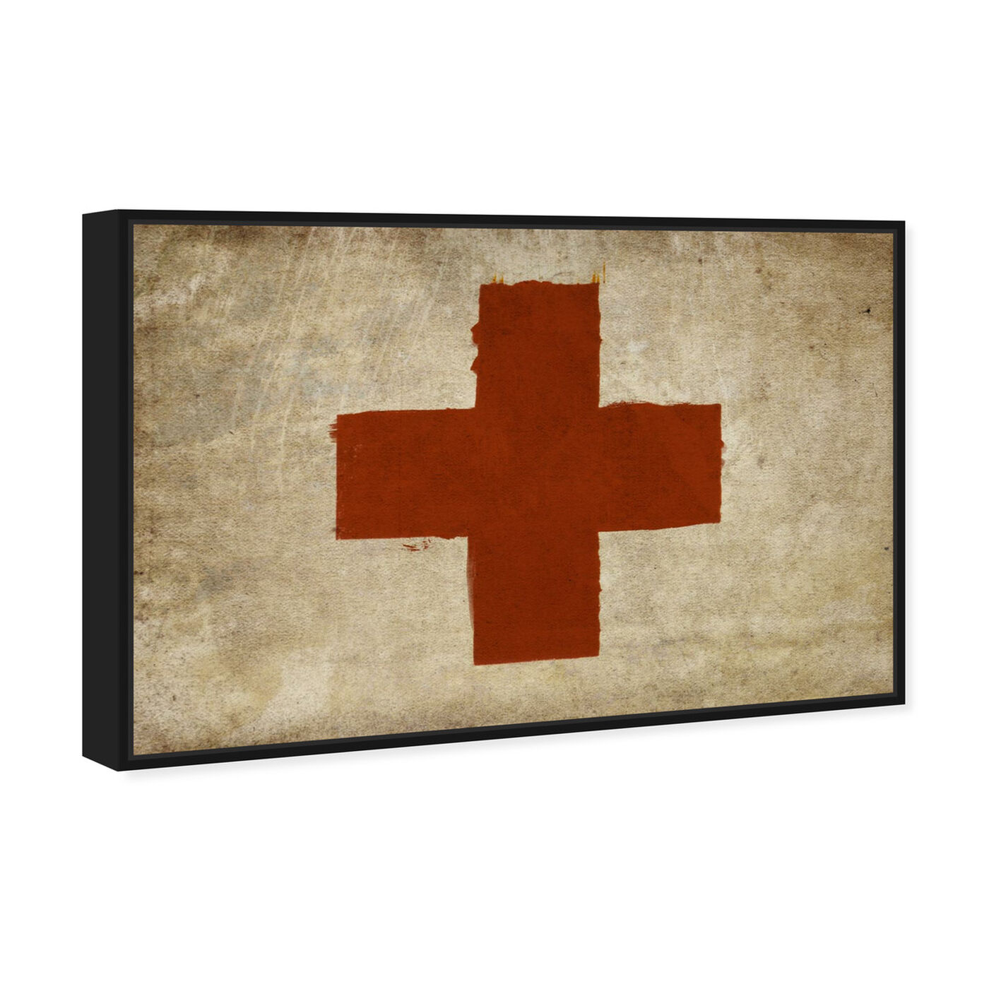Angled view of Red Cross featuring symbols and objects and shapes art.