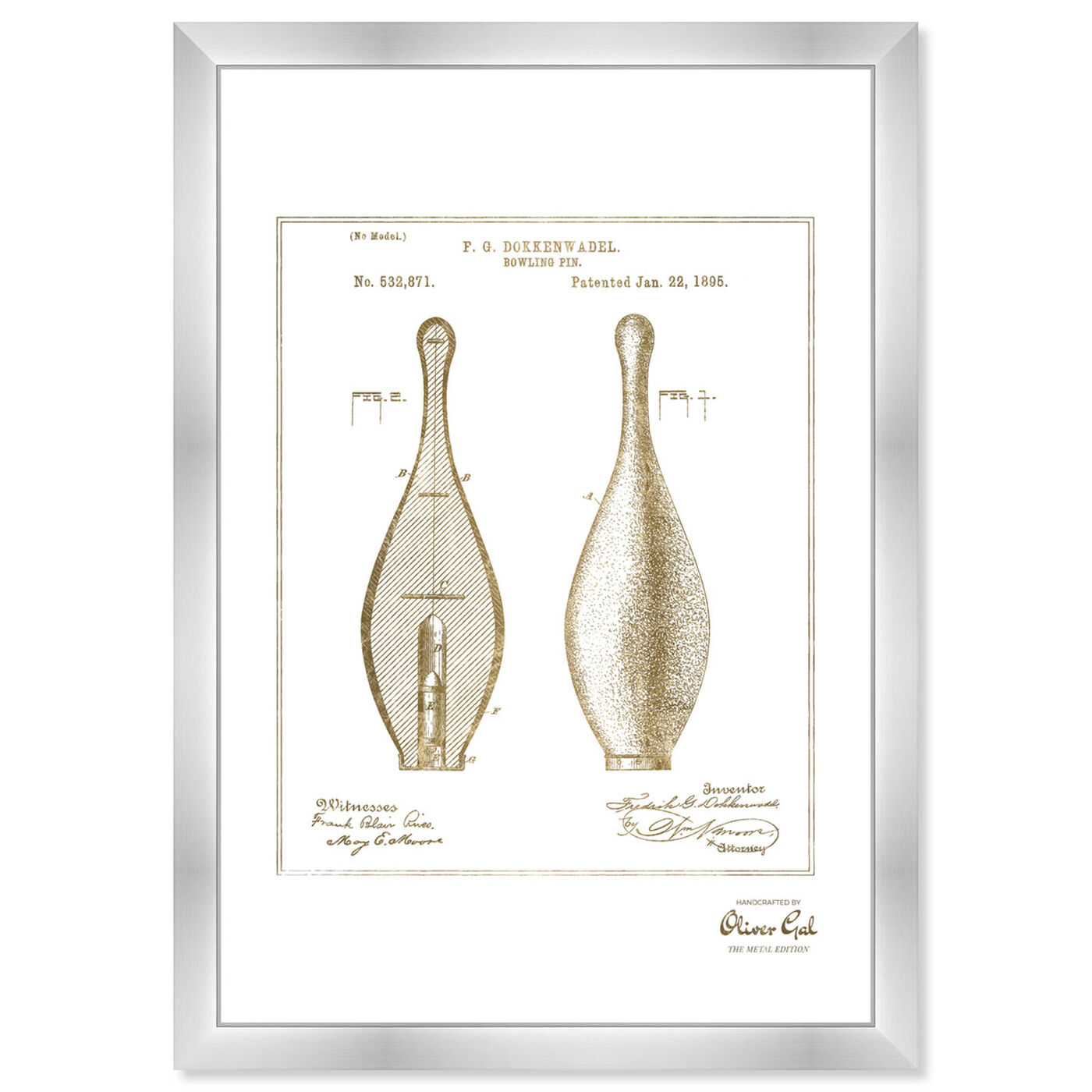 Front view of Bowling Pin 1895 Gold featuring entertainment and hobbies and bowling art.
