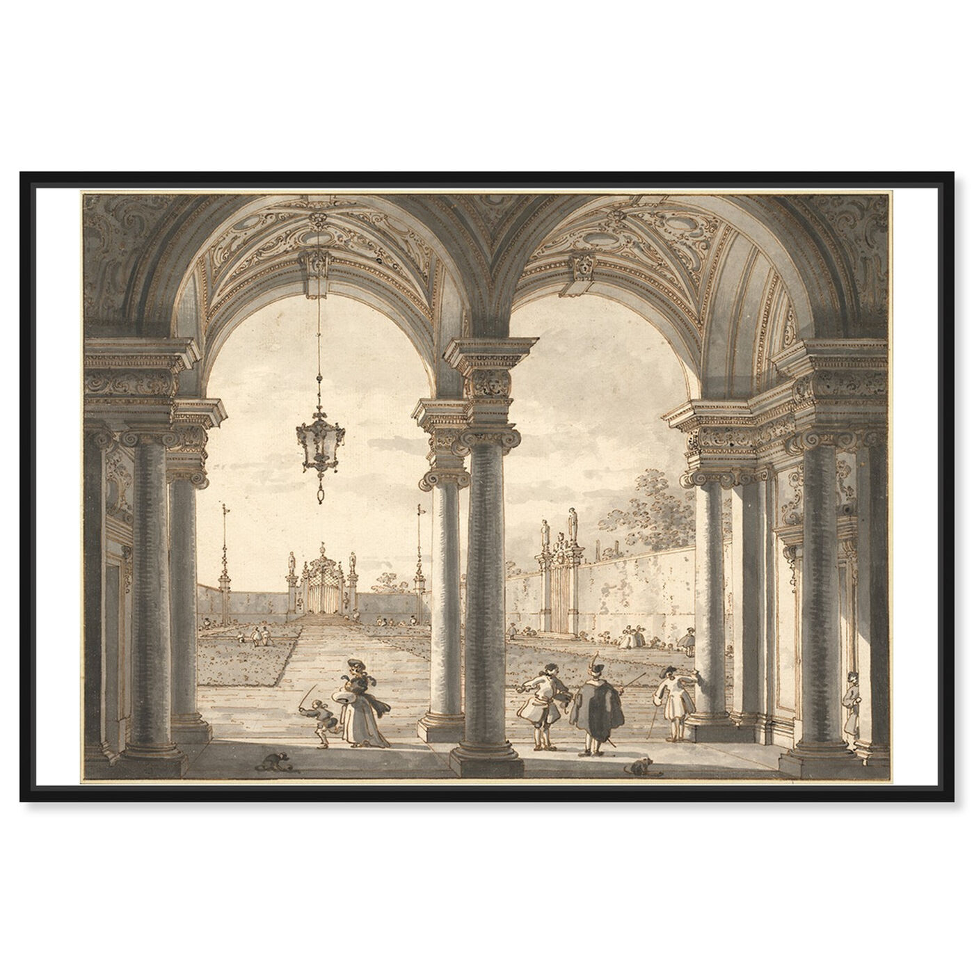 Front view of Canaletto - View Through a Baroque Colonnade featuring classic and figurative and classic art.