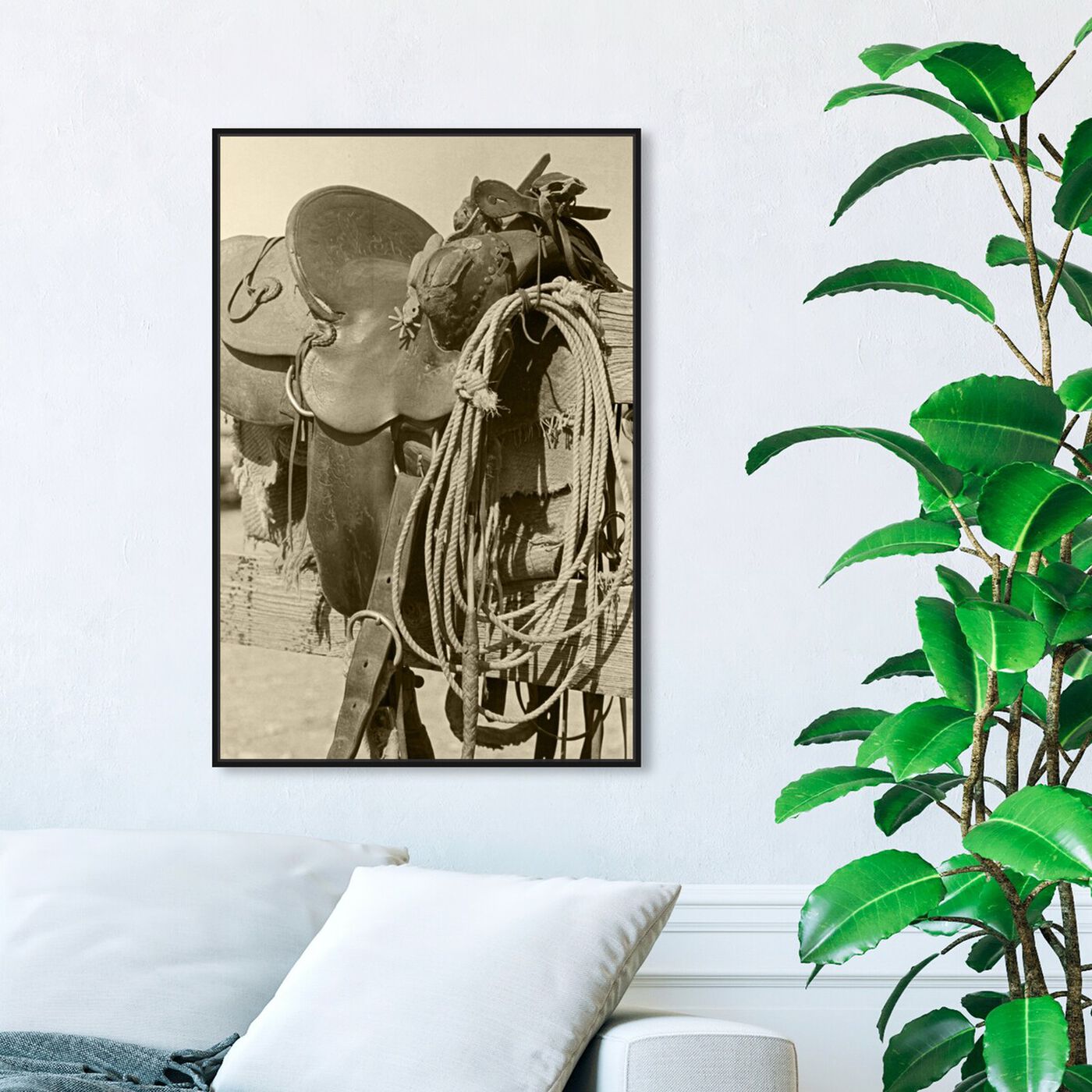 Hanging view of Cowboy III featuring animals and farm animals art.
