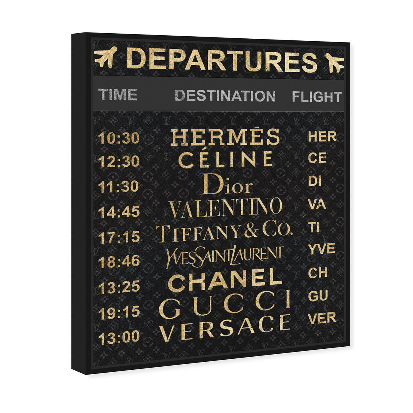 Angled view of Luxe Departures featuring fashion and glam and travel essentials art.