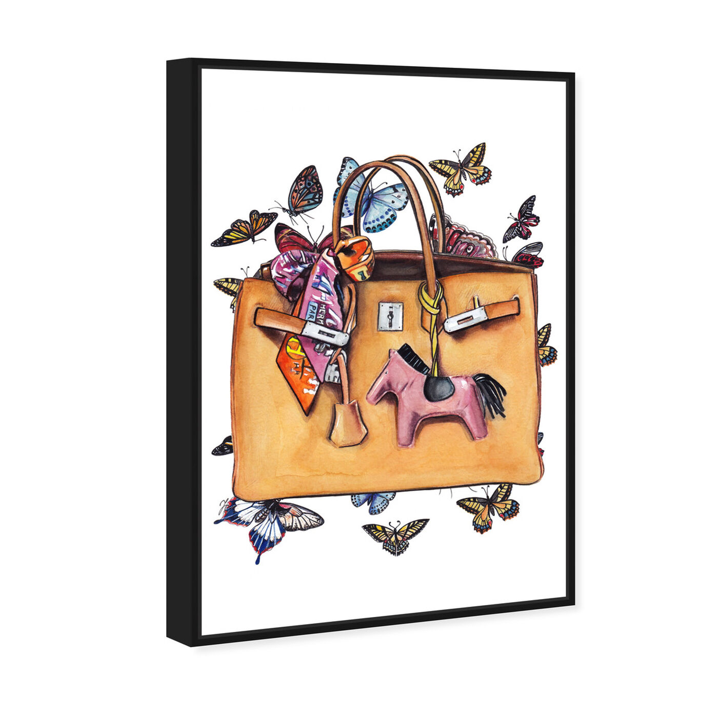 Angled view of Doll Memories - Orange Butterflies Bag featuring fashion and glam and handbags art.
