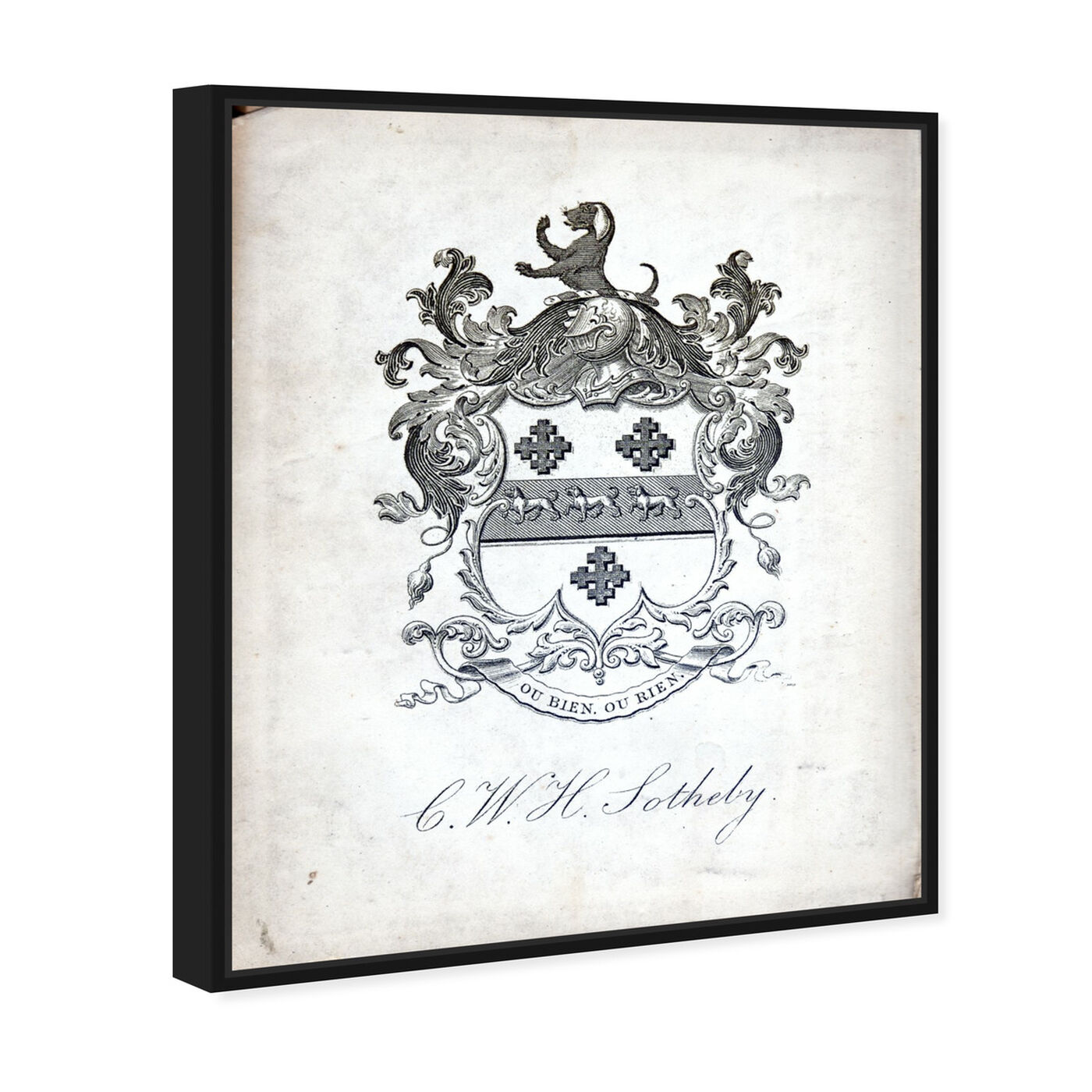 Angled view of Armorial Engravings V featuring symbols and objects and calligraphy art.