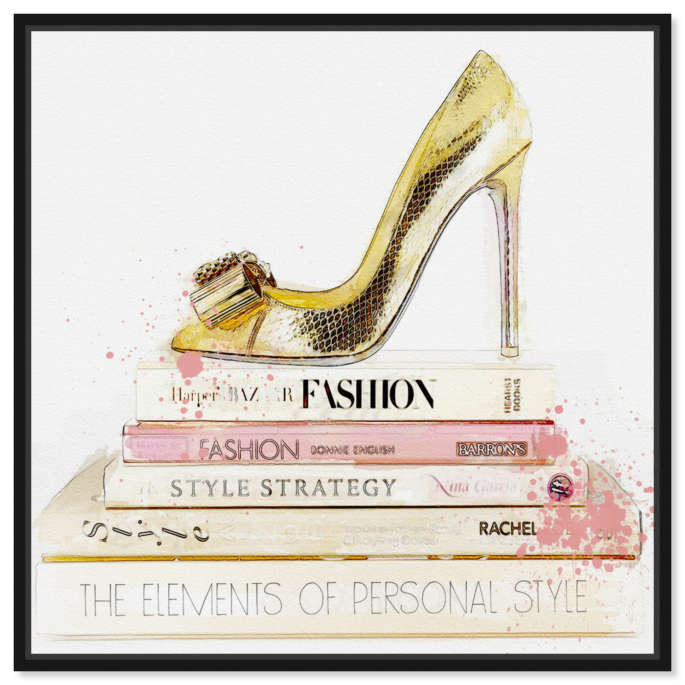 Front view of Gold Shoe and Blush Books featuring fashion and glam and books art.