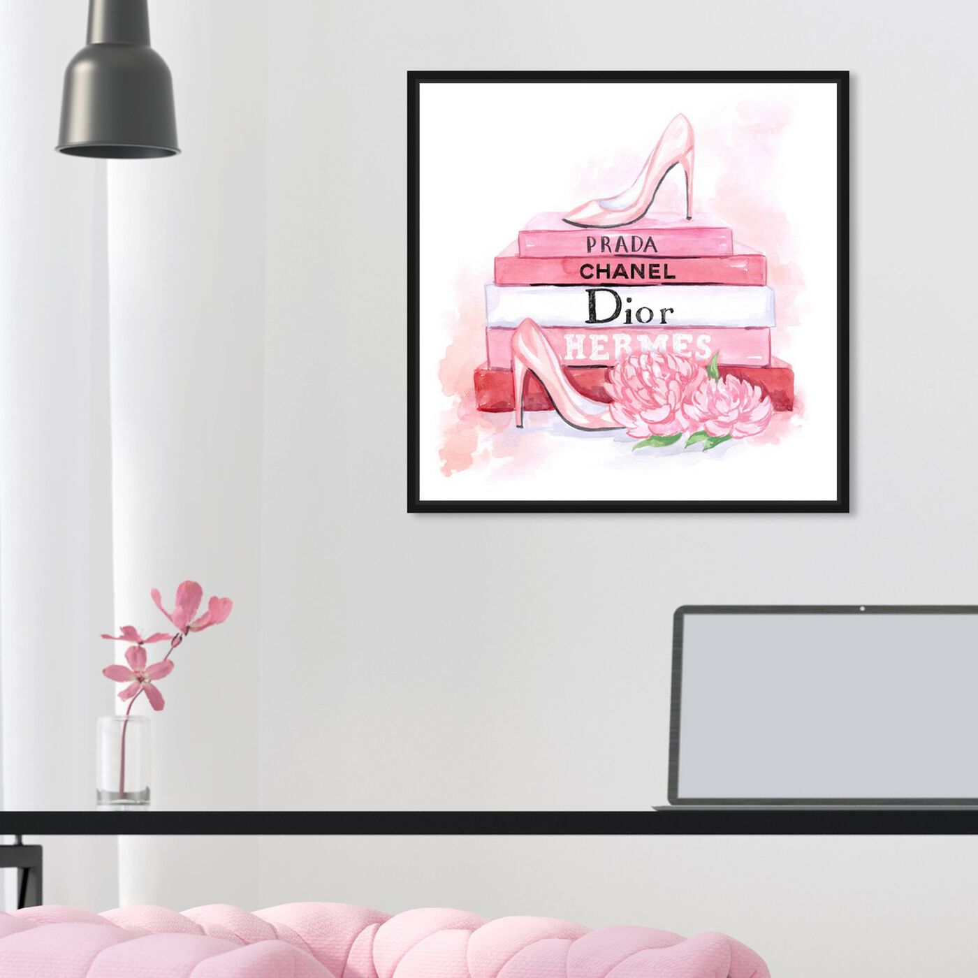 Oliver Gal Shoes On The Top And Books Set, Bow Stilettos And Books Modern  Pink On Canvas 2 Pieces by Oliver Gal Print
