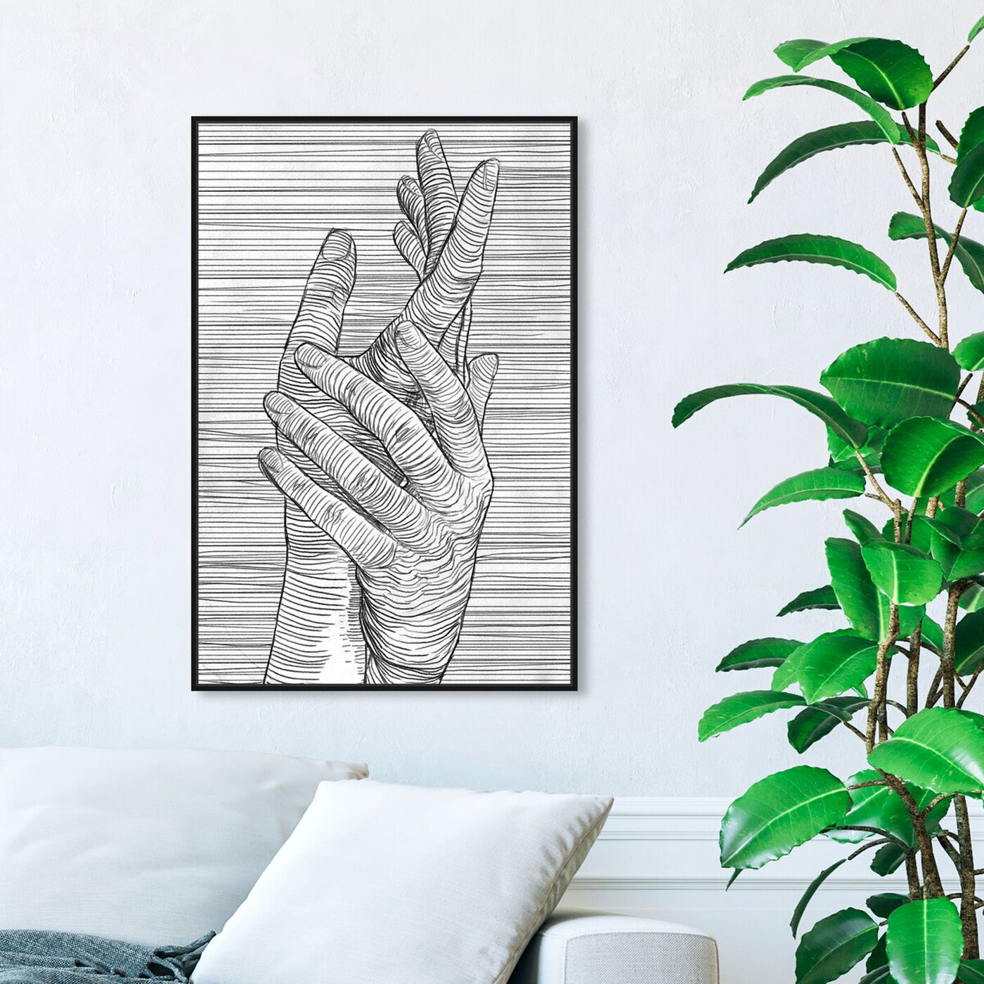 Hanging view of Linear Hands featuring abstract and shapes art.