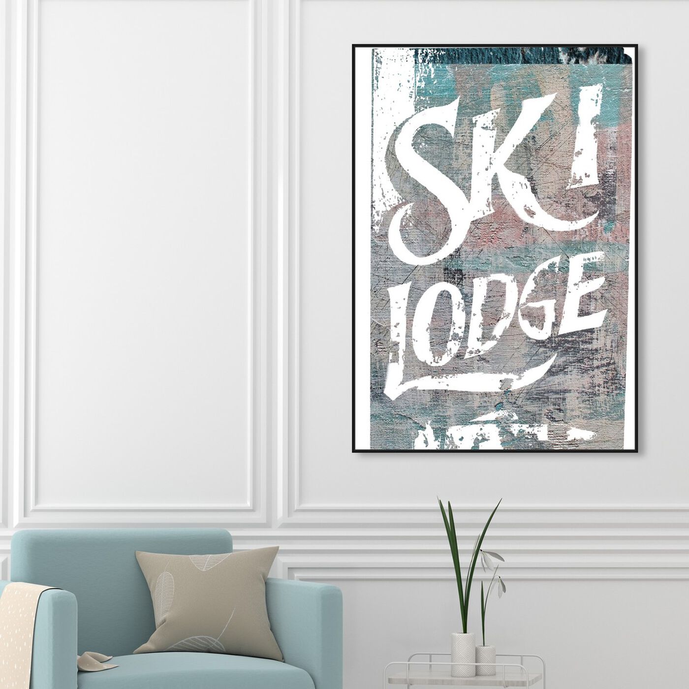 Hanging view of Ski Lodge featuring sports and teams and skiing art.